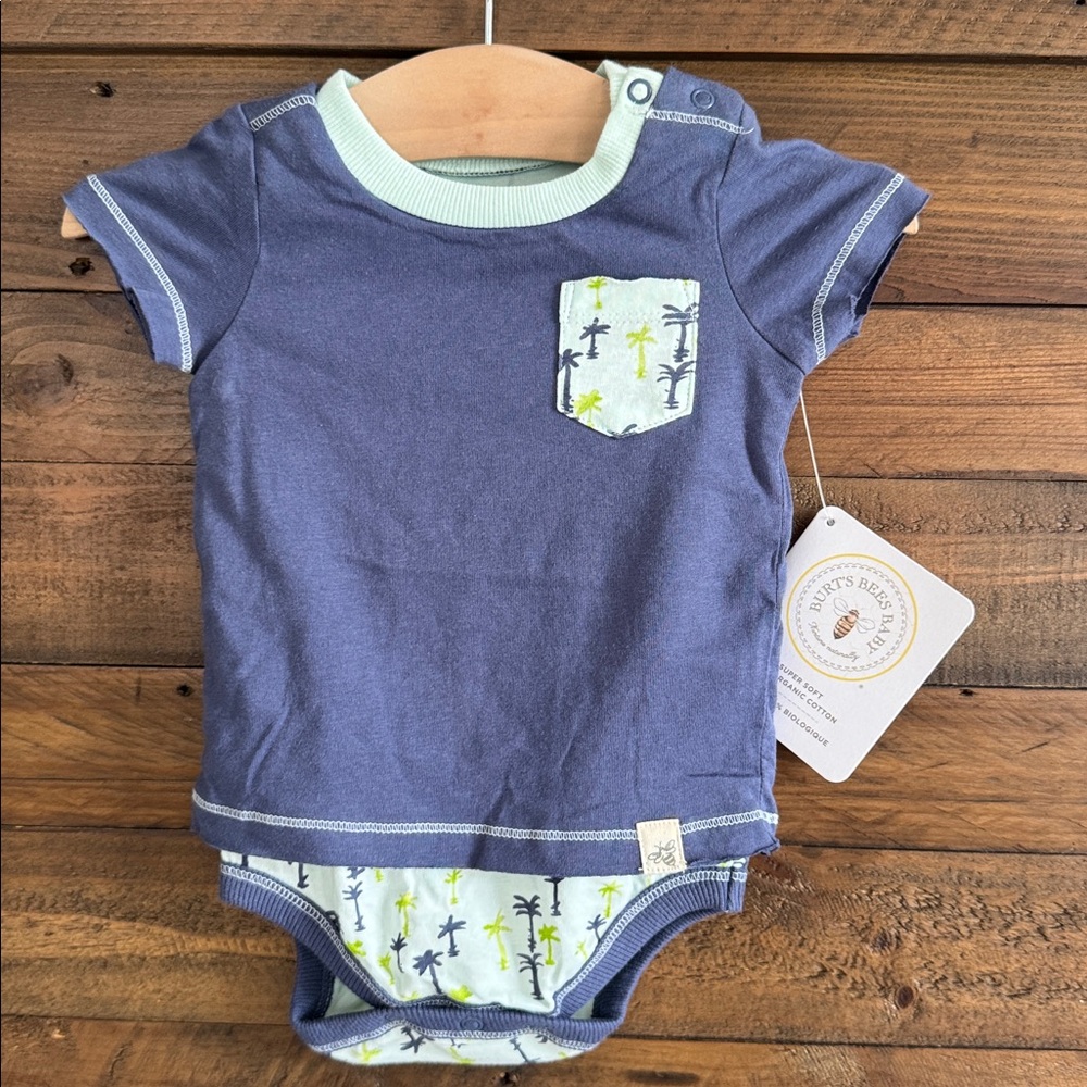 NWT Burt's Bees Baby 3-6M Organic Combed Cotton Tropical Pocket Bodysuit